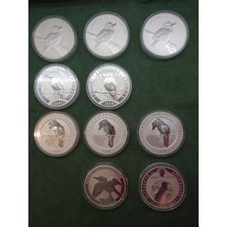 kookaburra moneta 1kg srebrna 2008 2009 2010 2011 2020 1000g