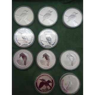 kookaburra moneta 1kg srebrna 2008 2009 2010 2011 2020 1000g