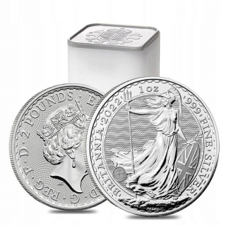 Srebrne monety Britannia 1oz Ag .9999 2022 zamknięte tuby, dowód