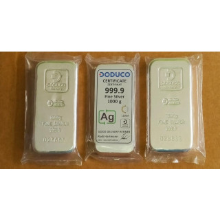 DODUCO Srebro 9999, Sztabka 1000 g, certyf. LBMA