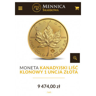 Złota moneta 1oz Liść Klonu 1 sztuka