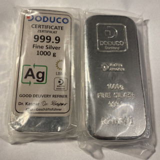 Sztabka srebra 1kg DODUCO Certyfikat LBMA - 5 szt