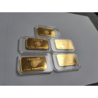 5x Sztabka złota z mennicy Heraeus 1 Oz 999,9