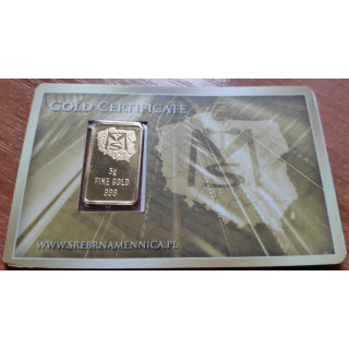 Sztabka złota 5 gram, srebrna mennica.