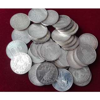 zestaw 100 szt. monet 100 Franków francuskich Ag.900, 1982-2001