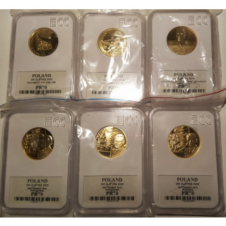 Złote monety 6 x 200 zł Au 900 PR70
