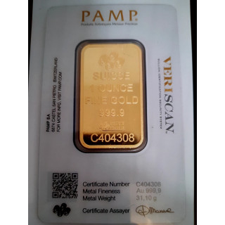 Sztabka 1 uncja Złota  Pamp Au 999.9 oz