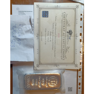SZTABKA SREBRA 1KG ARGOR HERAEUS CERTIFIKAT