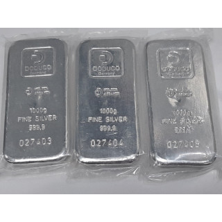 Sztabka srebra Doduco 1 kg, próba 999,9, certyfikat LBMA